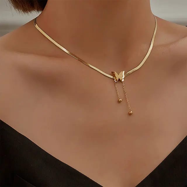 Model 200 Stainless Steel Golden Butterfly Shape Korean Necklace